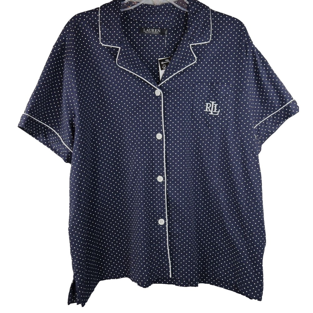 Lauren Ralph Lauren Women's Plus Size 2XL Pajama Shorts Set Navy Polka Dots NWT - Picture 3 of 16